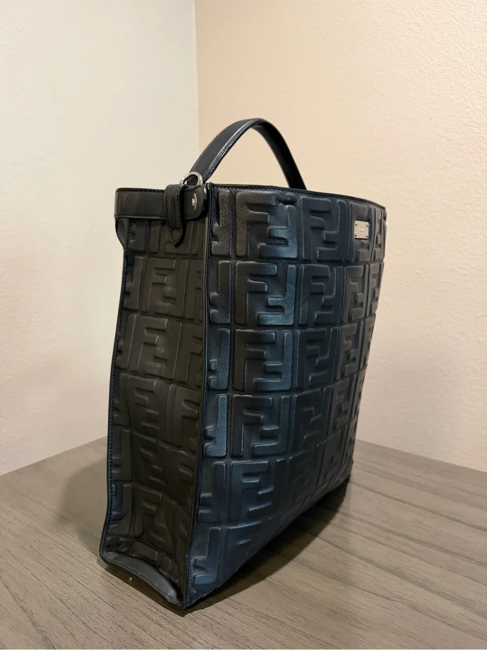 Fendi Black Leather Embossed FF Logo Crossbody Bag
